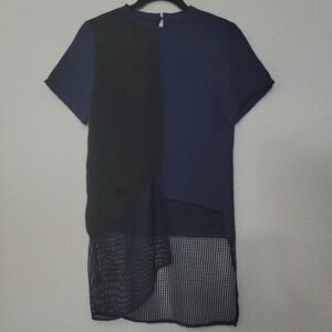 MAAC London Alice‎ Top XS Navy Black Asymmetric Mesh Modern Minimalist
